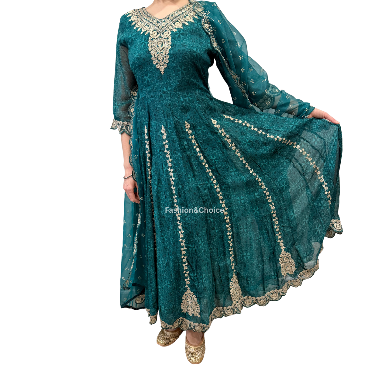 Mint Muse – Sea Green Organza Anarkali Suit with Embroidered Dupatta