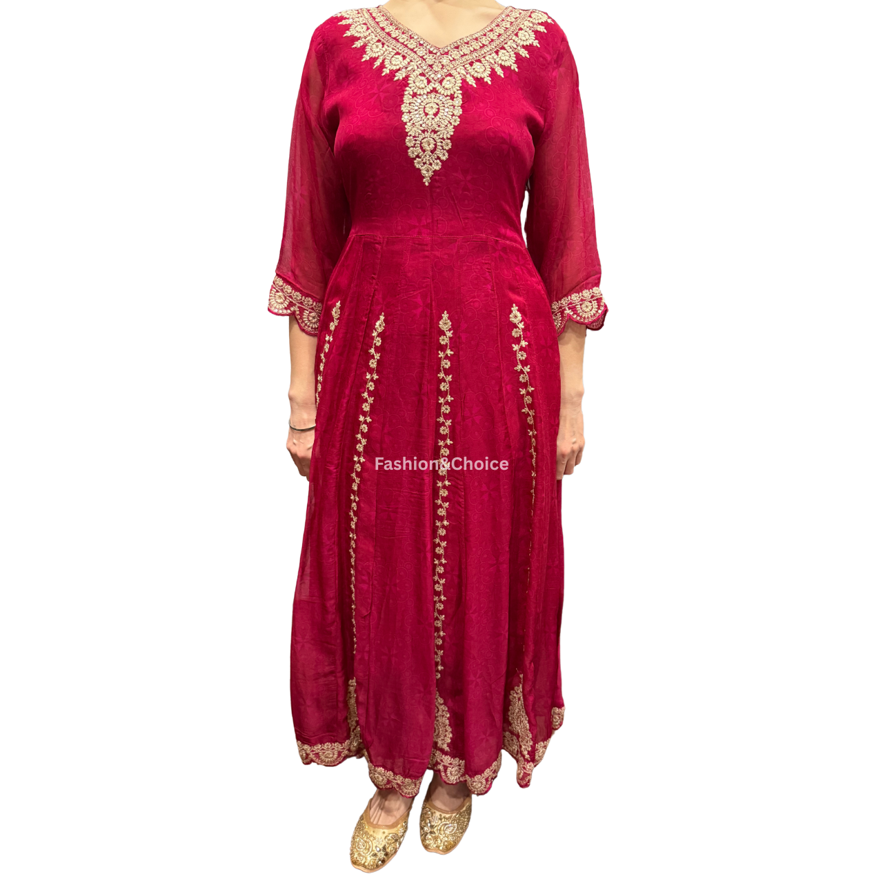 Timeless Elegance – Embroidered Anarkali Suit with Organza Dupatta