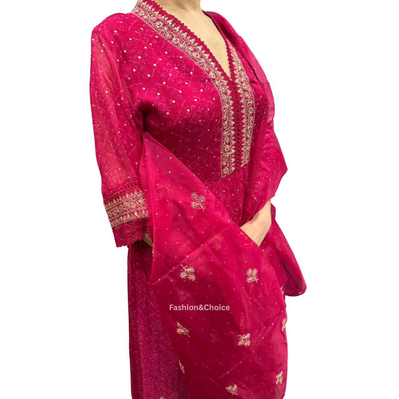 Ethereal Charm – Organza Anarkali Set with Jari Work and Embroidered Dupatta