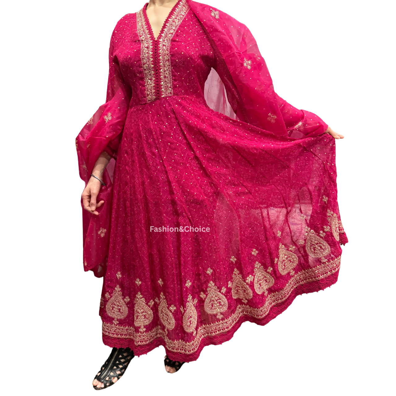 Ethereal Charm – Organza Anarkali Set with Jari Work and Embroidered Dupatta