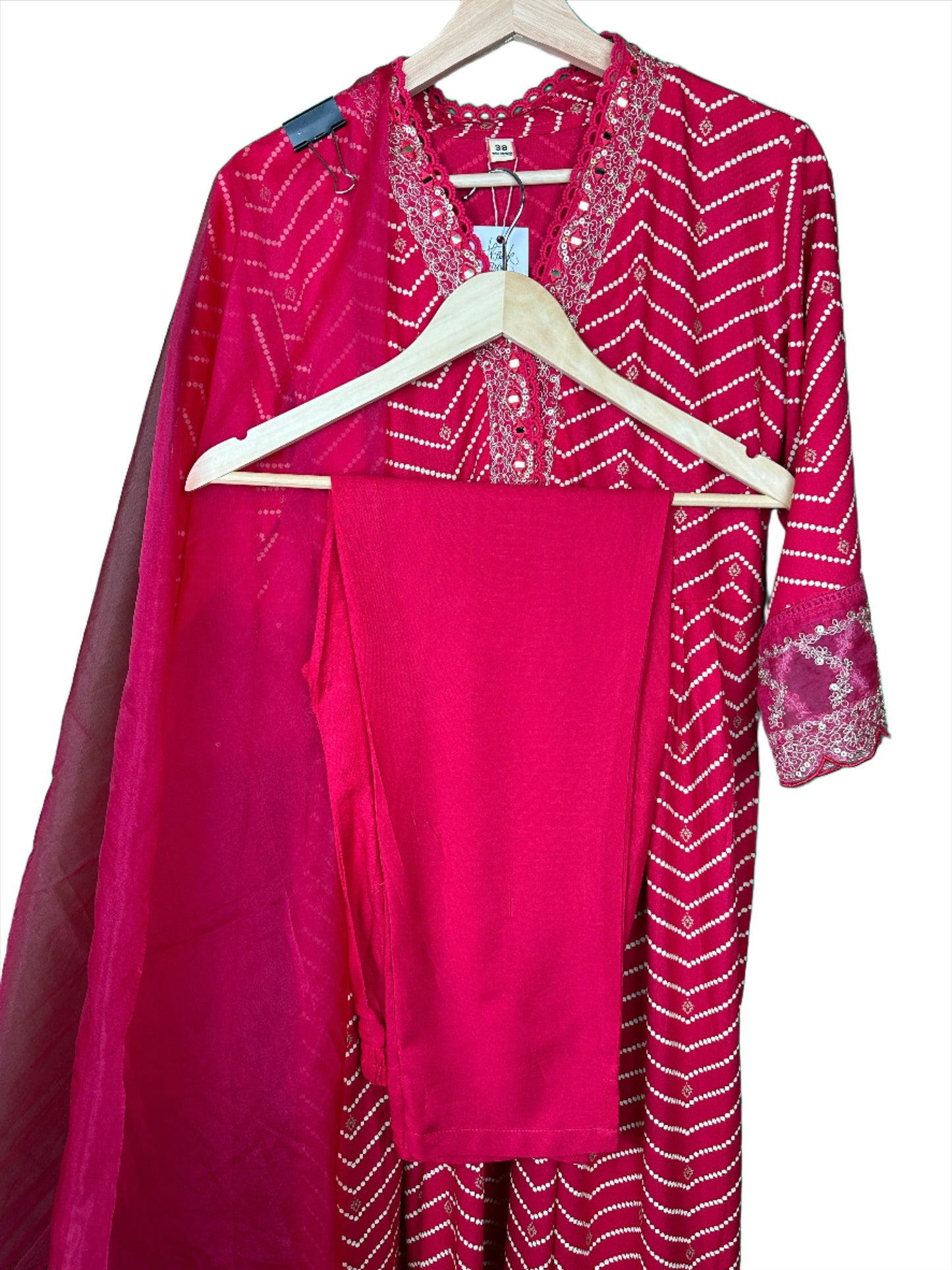 Beautiful Nayara Cut Hot Pink Suit with Organza Dupatta