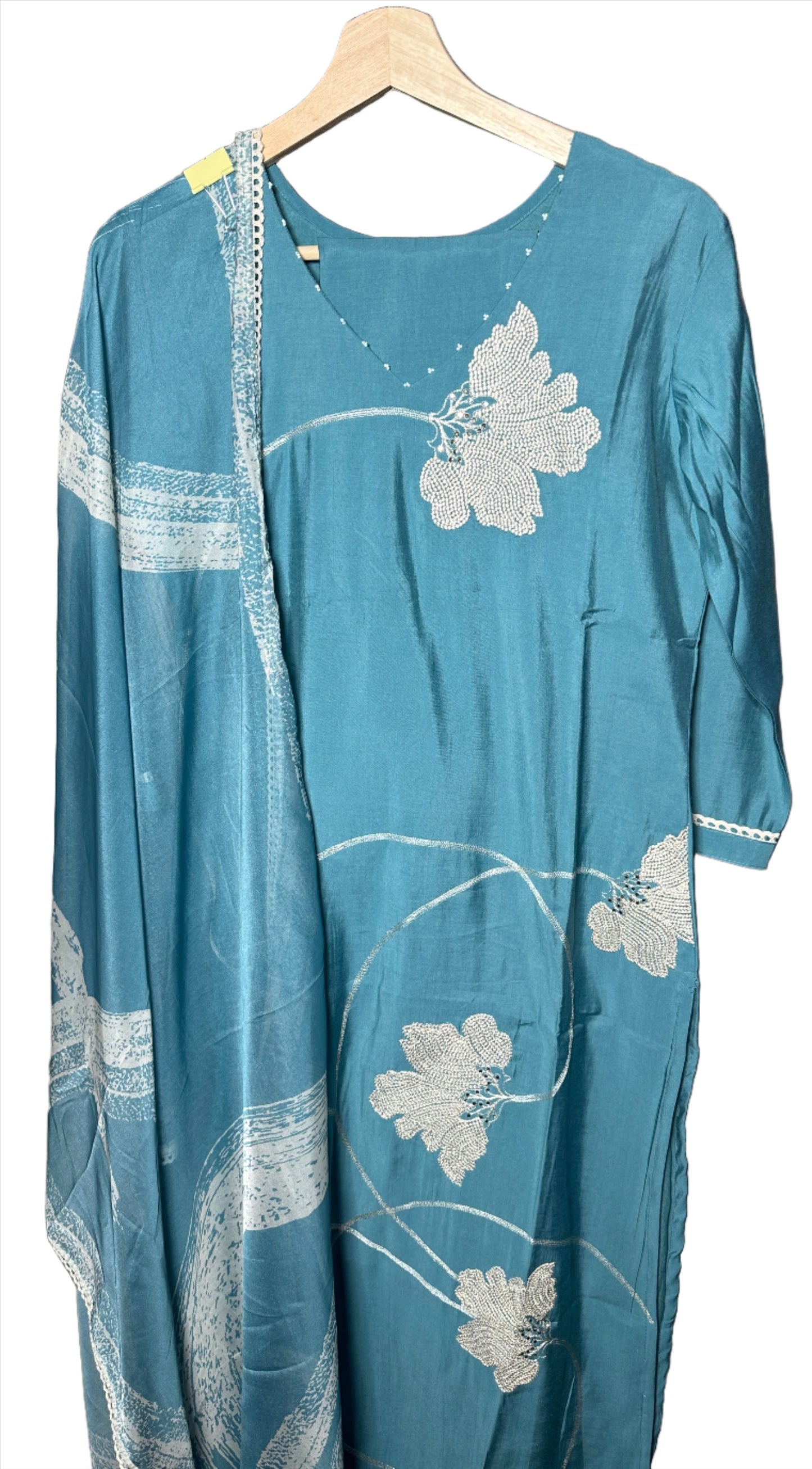 Dola Silk Suit with Embroidered Floral Patta and Organza Dupatta