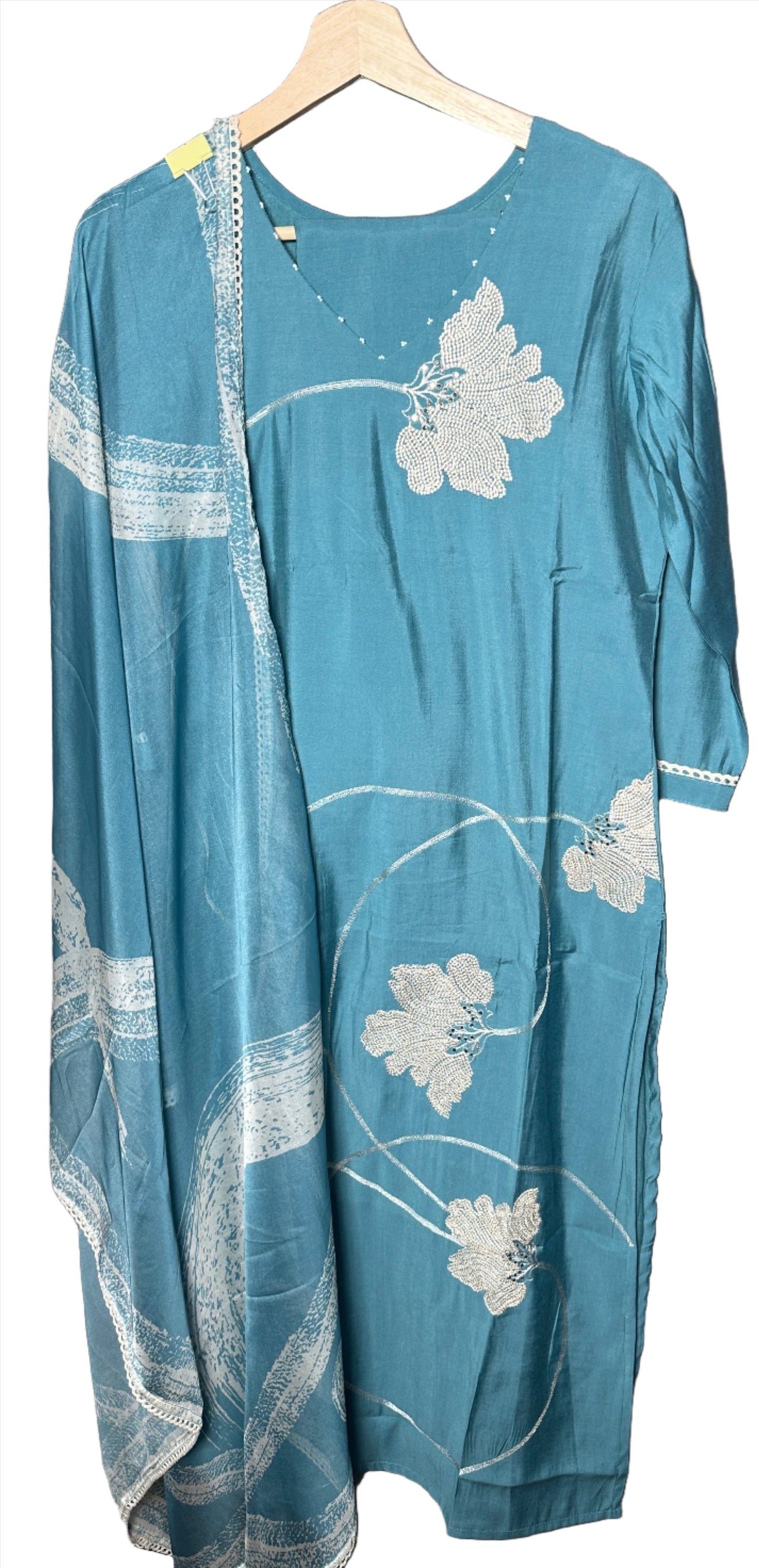 Dola Silk Suit with Embroidered Floral Patta and Organza Dupatta