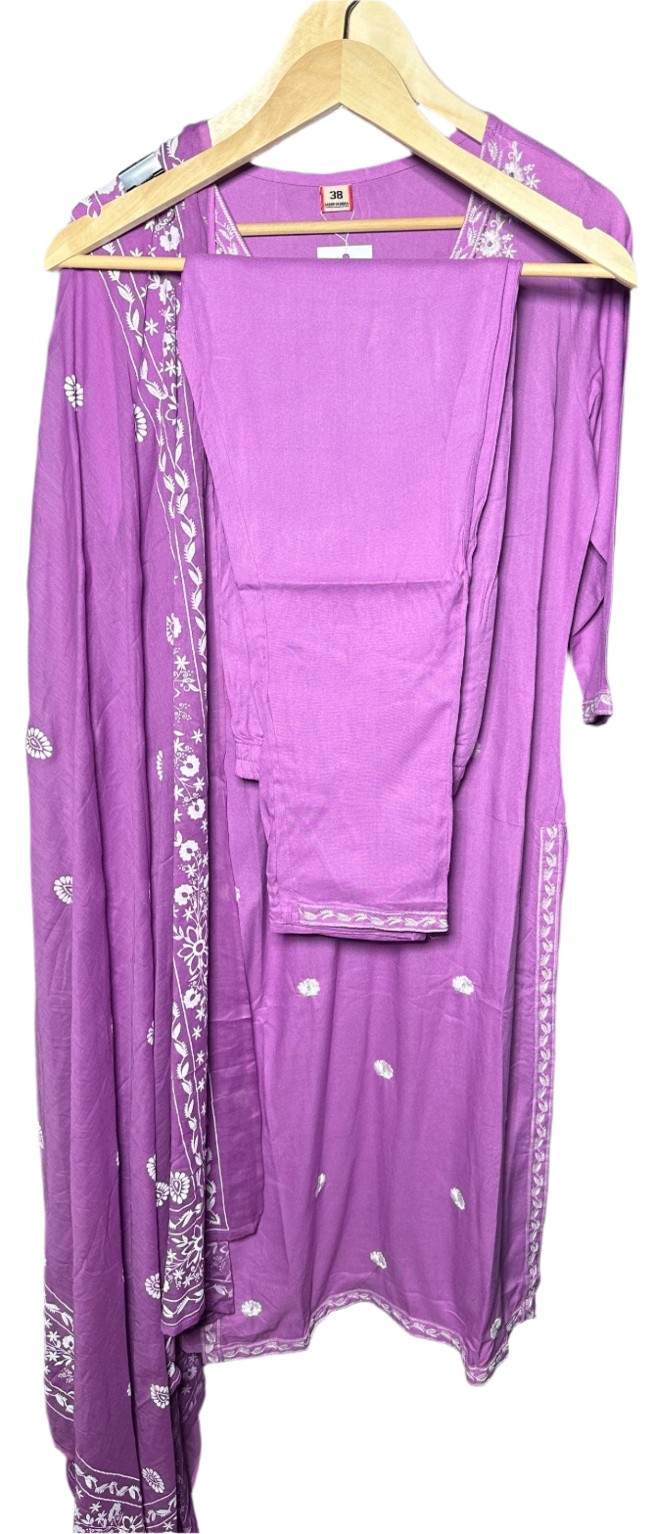 Elegant Rayon Cotton Suit with Painted Dupatta & Embroidery Everyday Festive Wear