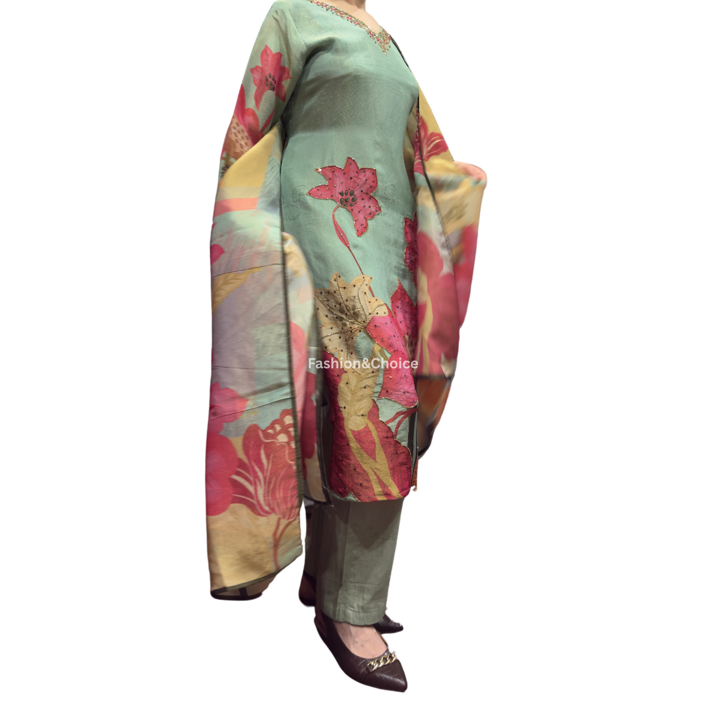 Floral Glow – Tissue Shimmer Suit with Digital Print Dupatta