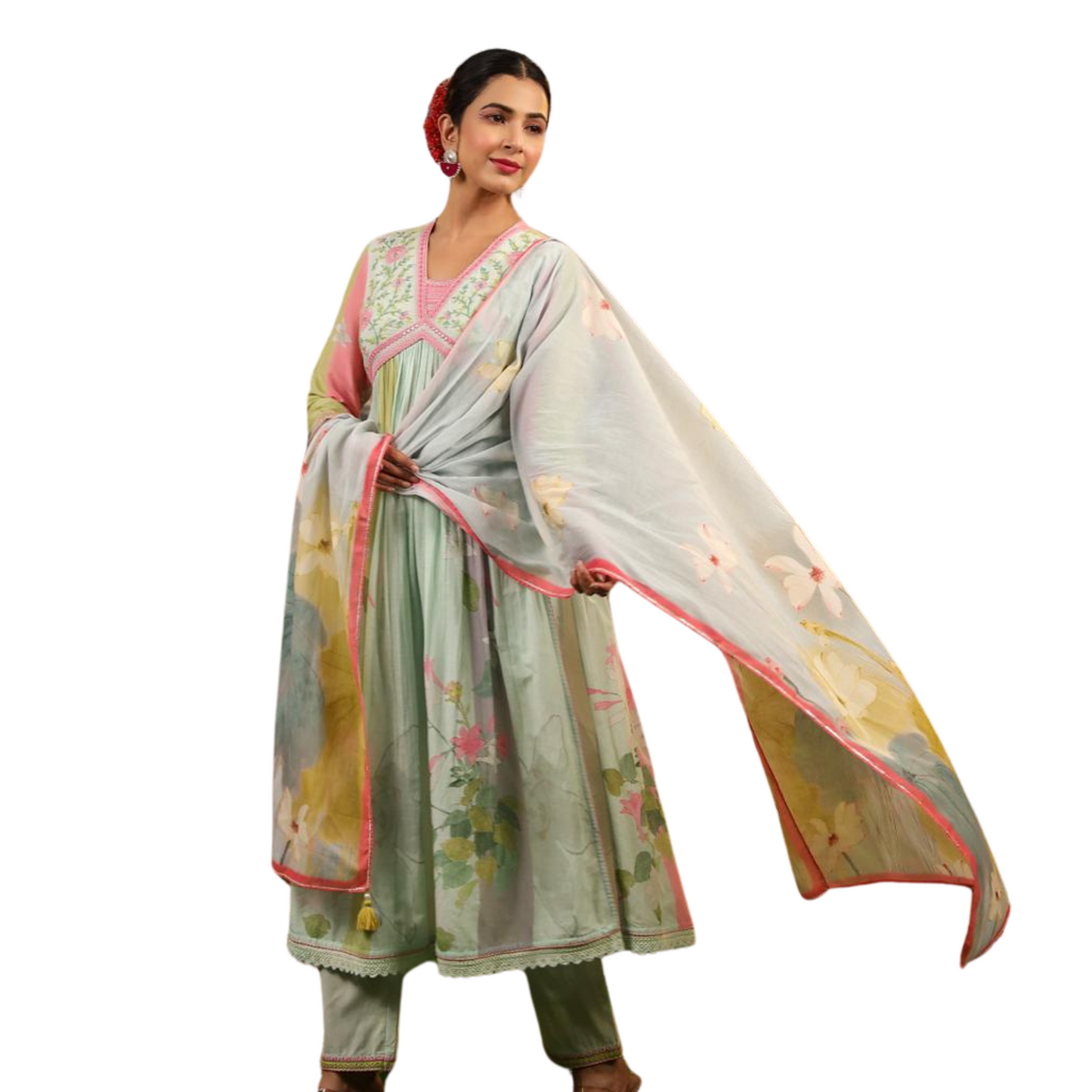 Floral Whisper – Alia-Cut Muslin Suit with Digital Print Dupatta