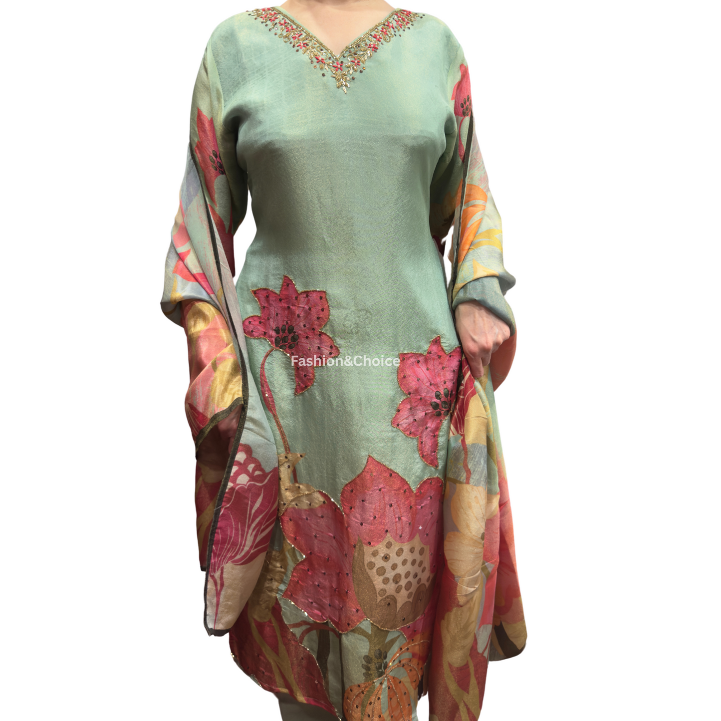 Floral Glow – Tissue Shimmer Suit with Digital Print Dupatta