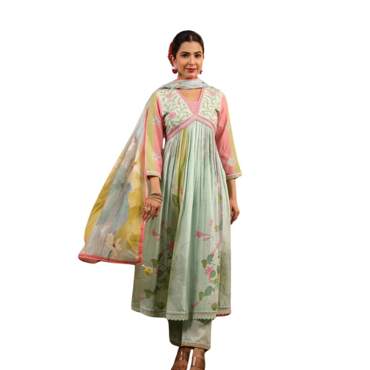 Floral Whisper – Alia-Cut Muslin Suit with Digital Print Dupatta