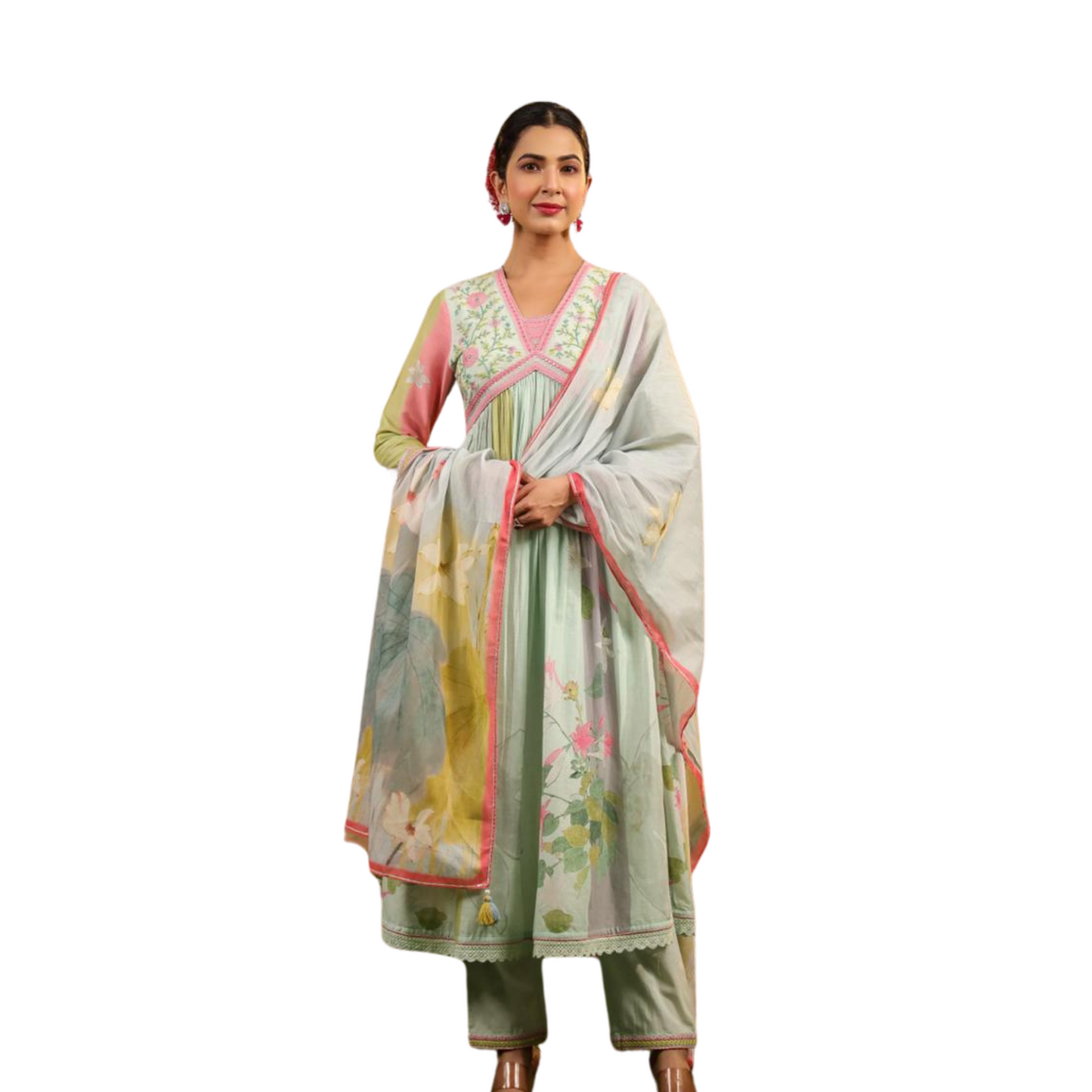 Floral Whisper – Alia-Cut Muslin Suit with Digital Print Dupatta