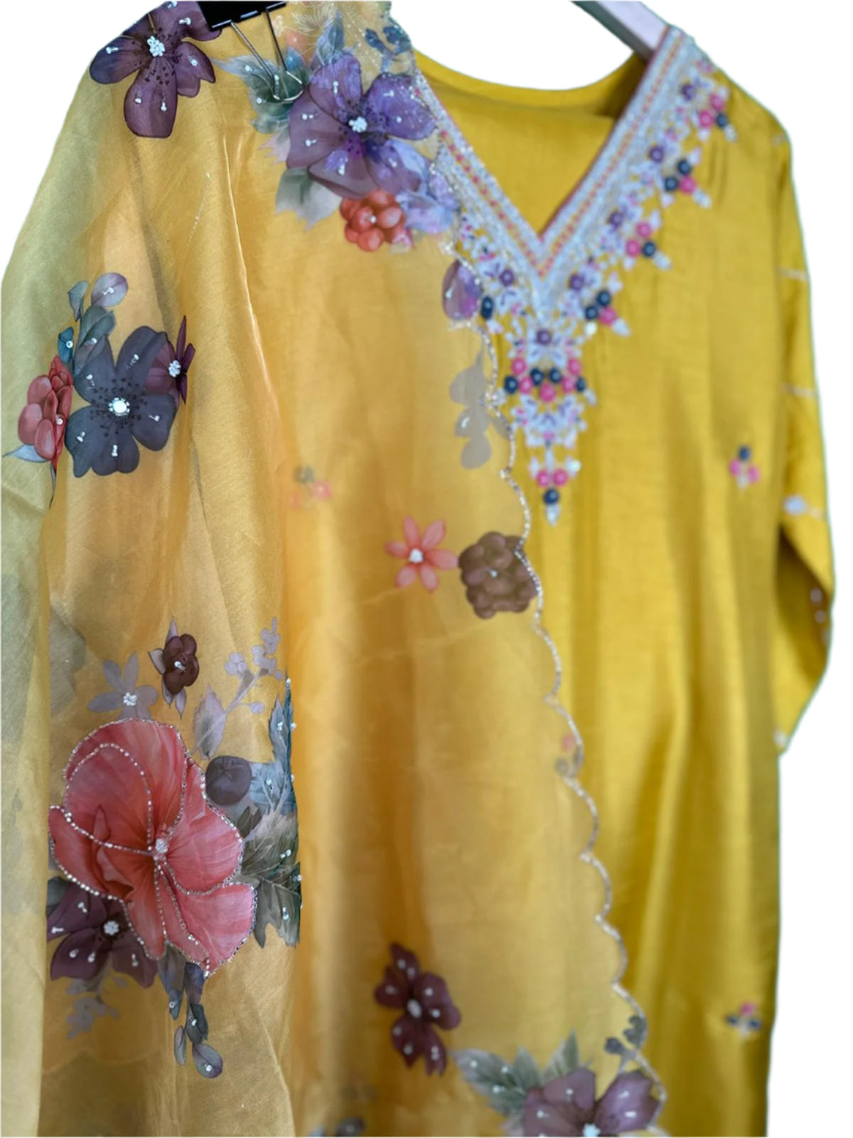 Boutique Luxe – Hand Embroidered Dola Silk Suit with Organza Dupatta