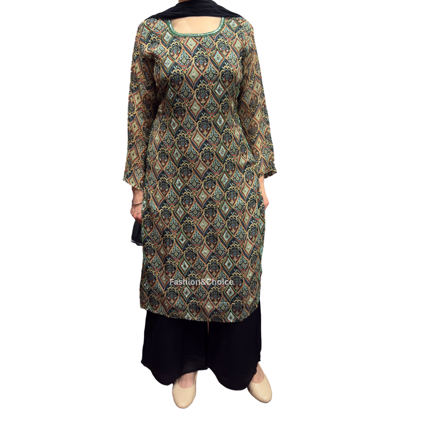 Midnight Sparkle – Black Suit with Sequins, Pearls & Mirror Work