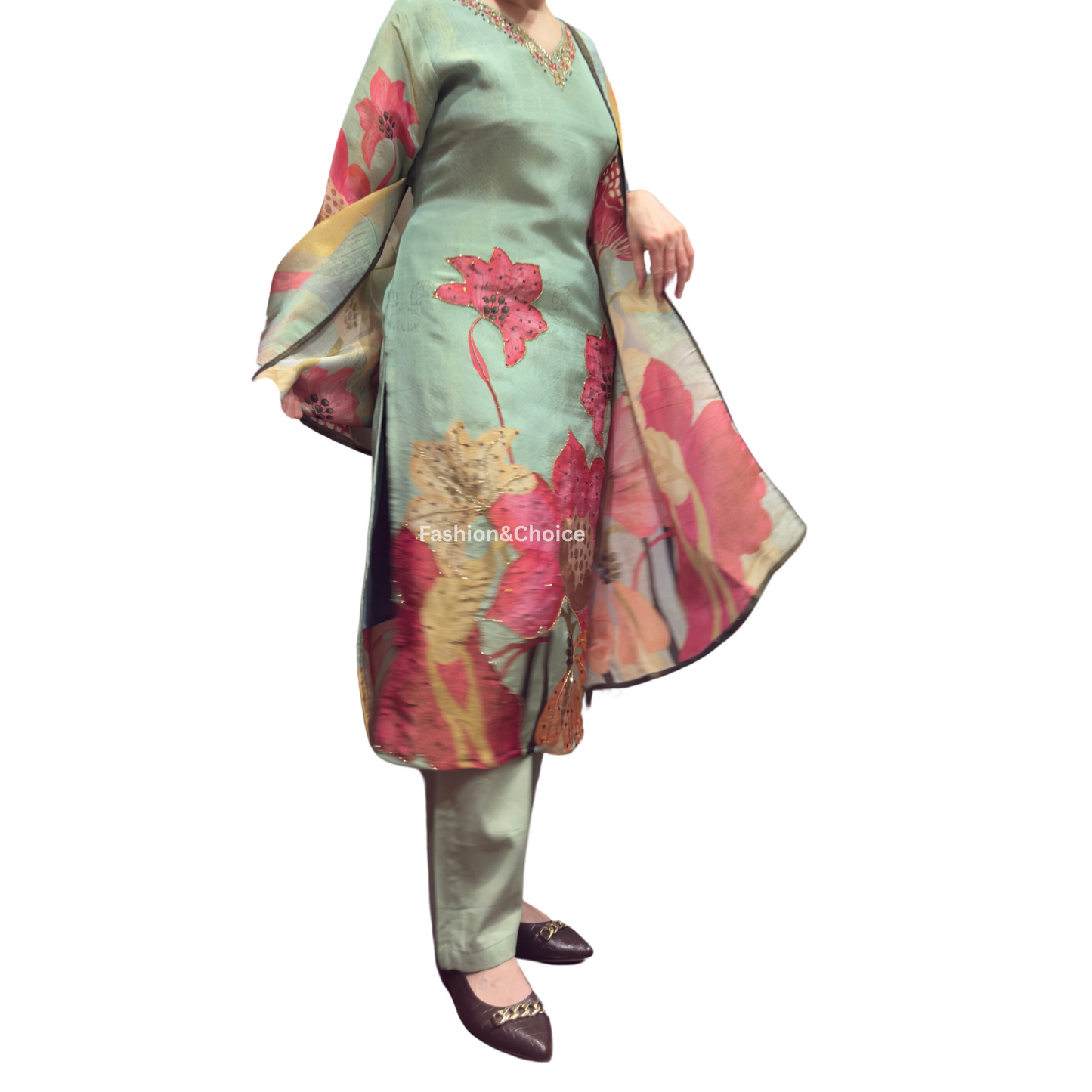 Floral Glow – Tissue Shimmer Suit with Digital Print Dupatta
