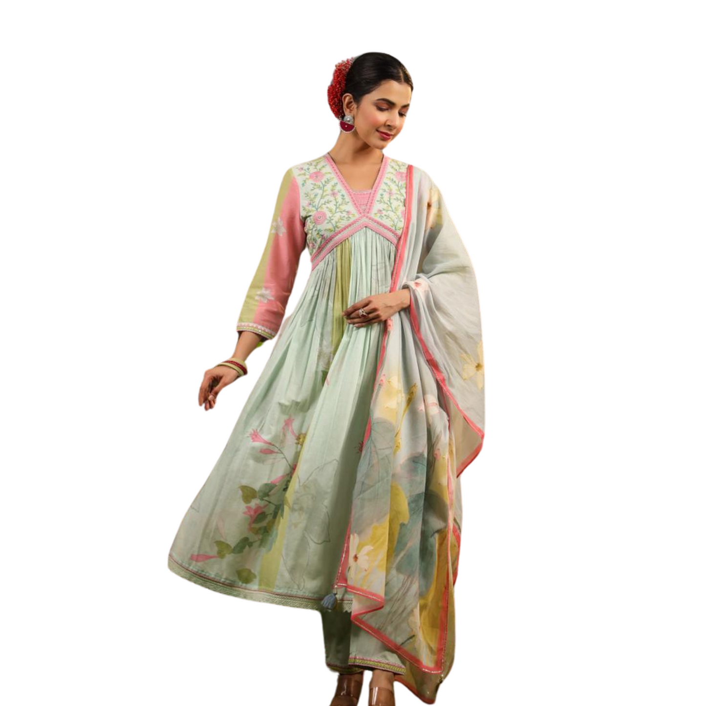 Floral Whisper – Alia-Cut Muslin Suit with Digital Print Dupatta