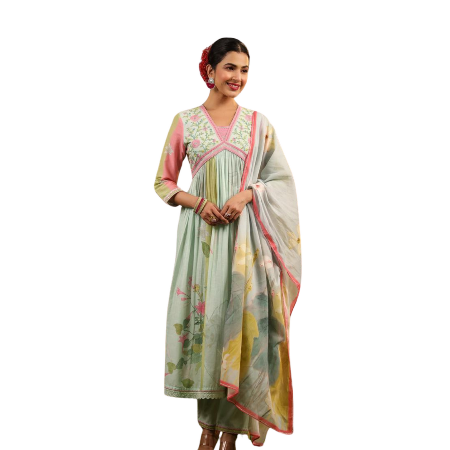 Floral Whisper – Alia-Cut Muslin Suit with Digital Print Dupatta