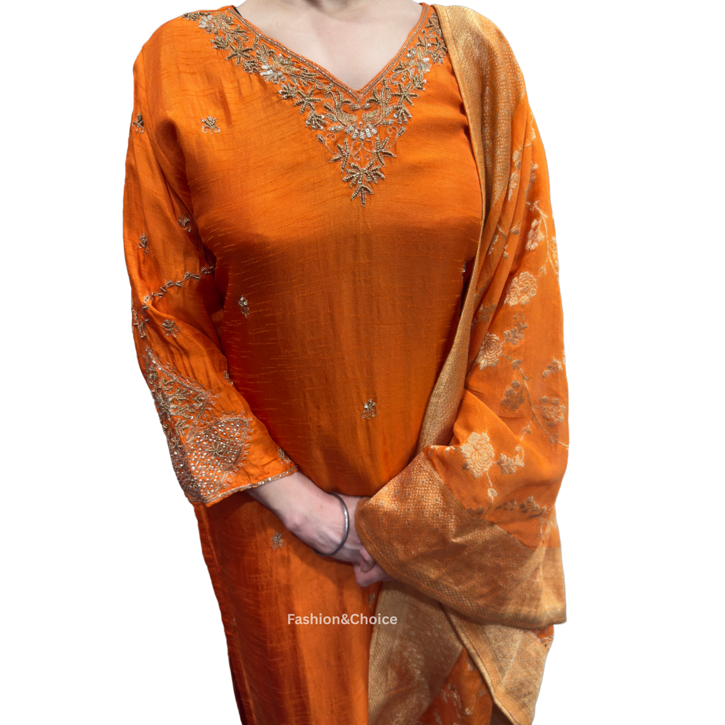 Rustic Radiance – Burnt Orange Dola Silk Suit with Banarasi Dupatta