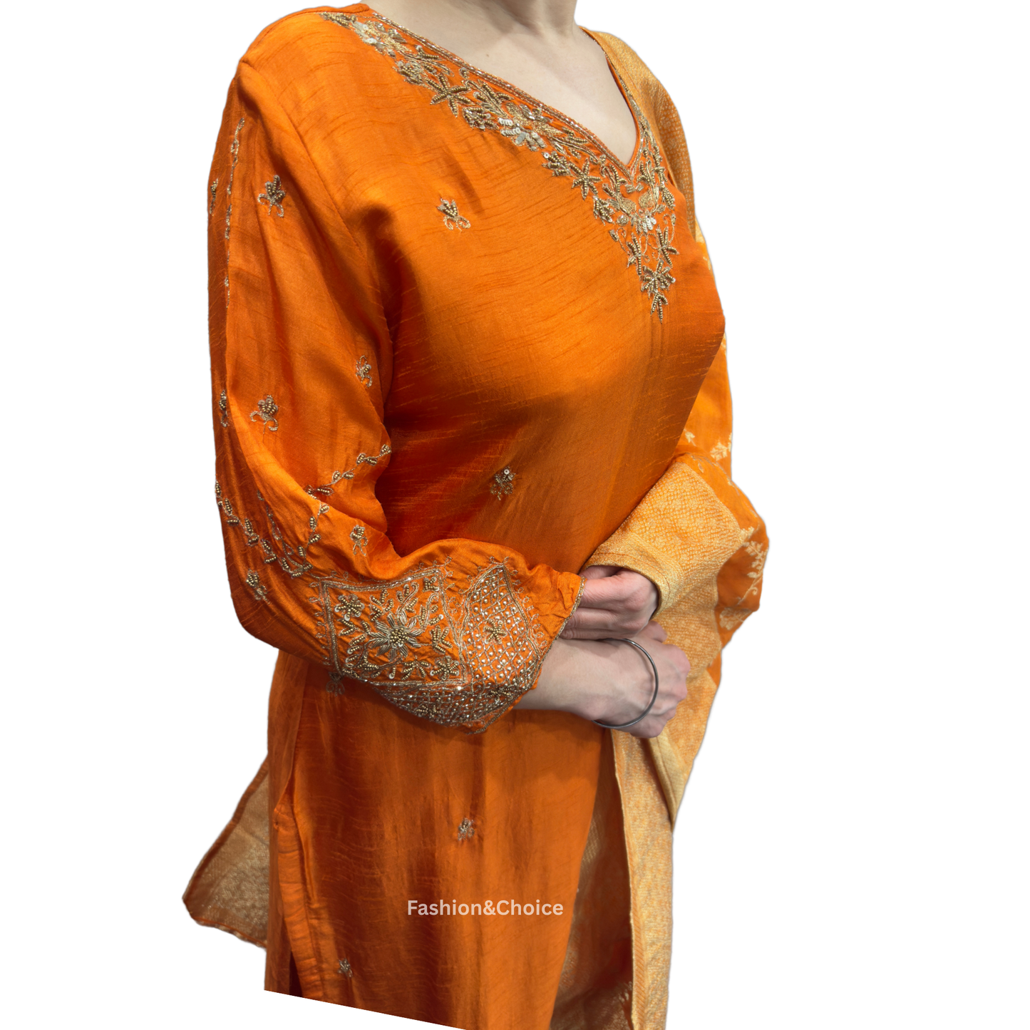 Rustic Radiance – Burnt Orange Dola Silk Suit with Banarasi Dupatta