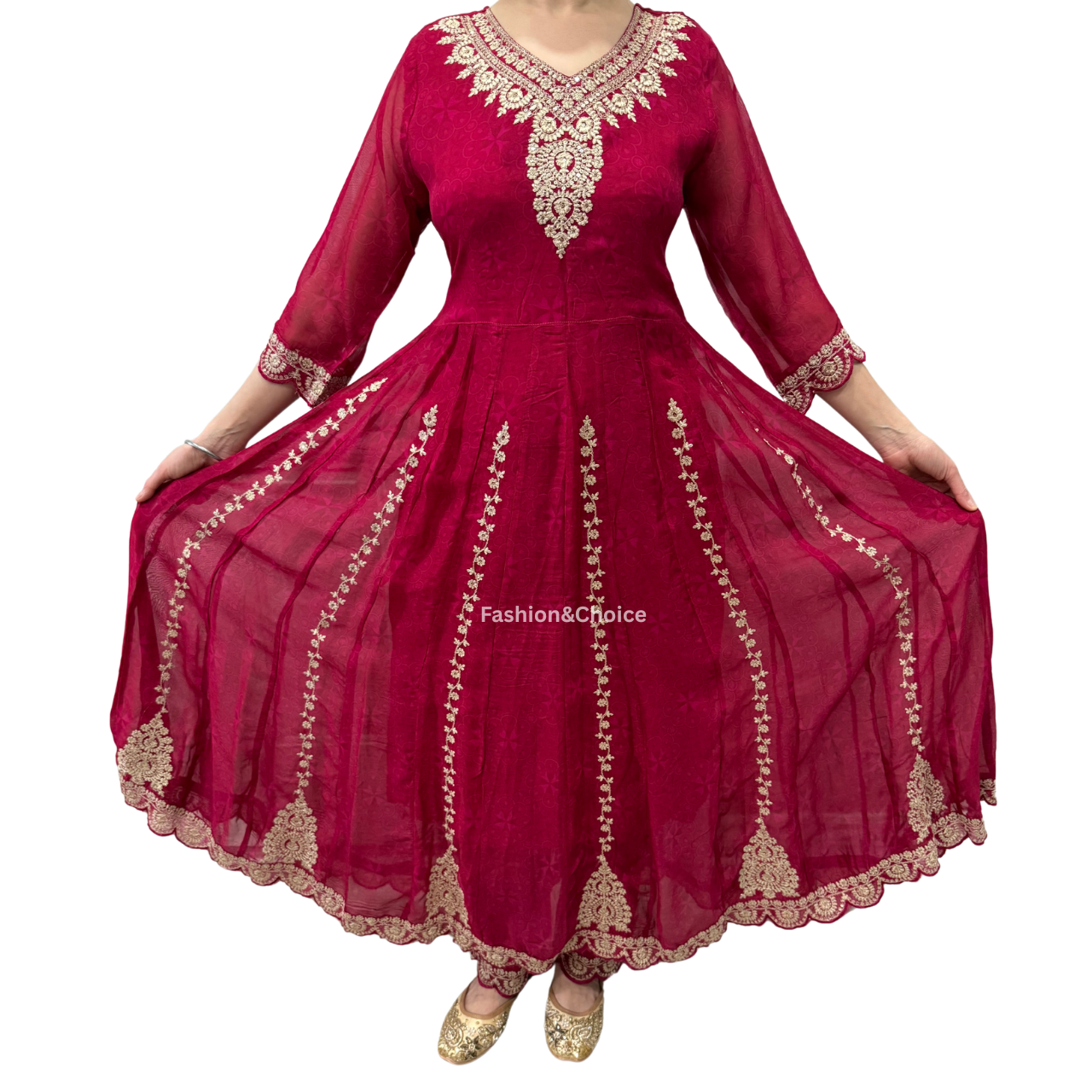Timeless Elegance – Embroidered Anarkali Suit with Organza Dupatta