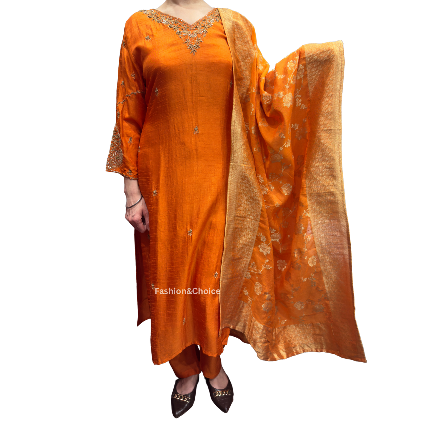 Rustic Radiance – Burnt Orange Dola Silk Suit with Banarasi Dupatta