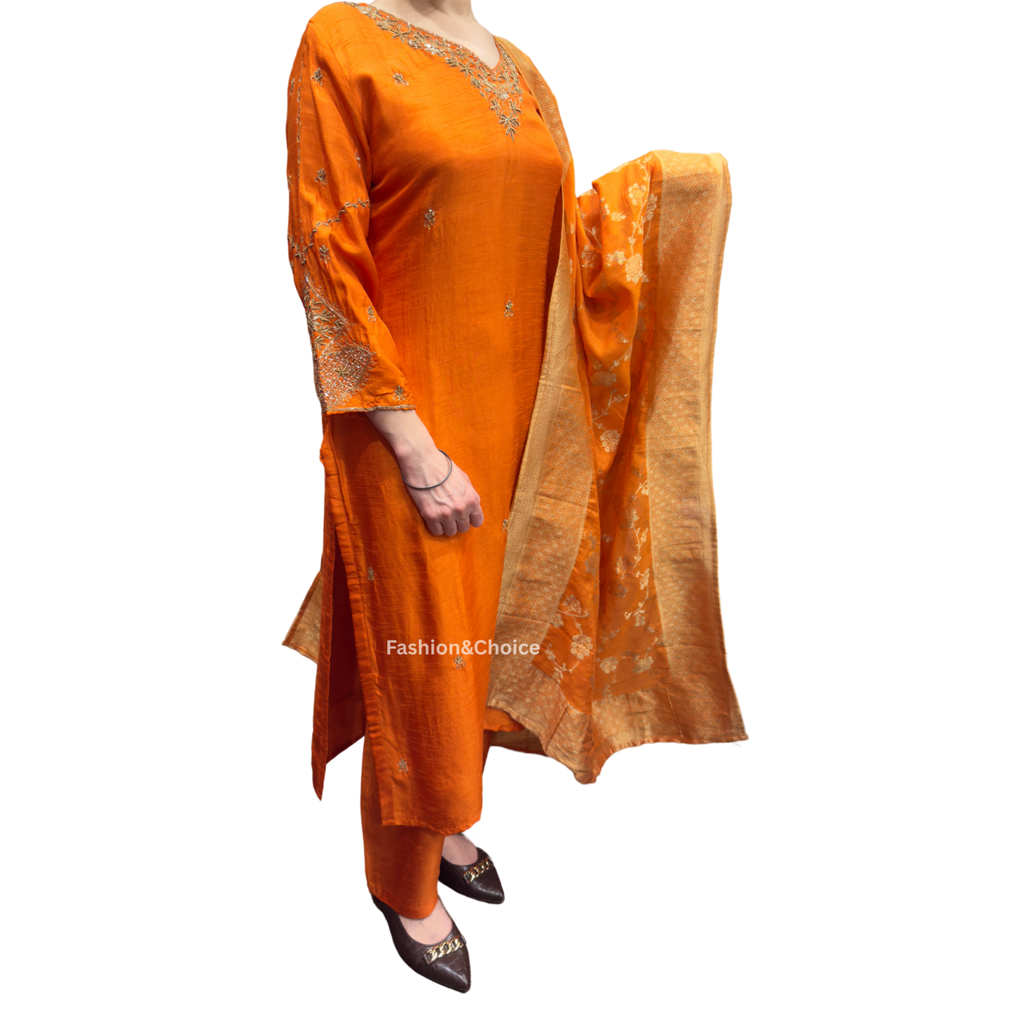 Rustic Radiance – Burnt Orange Dola Silk Suit with Banarasi Dupatta