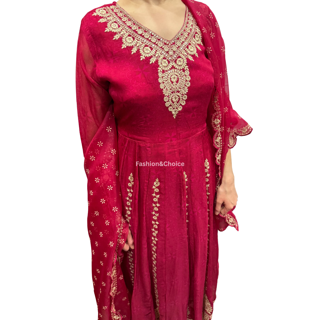Timeless Elegance – Embroidered Anarkali Suit with Organza Dupatta