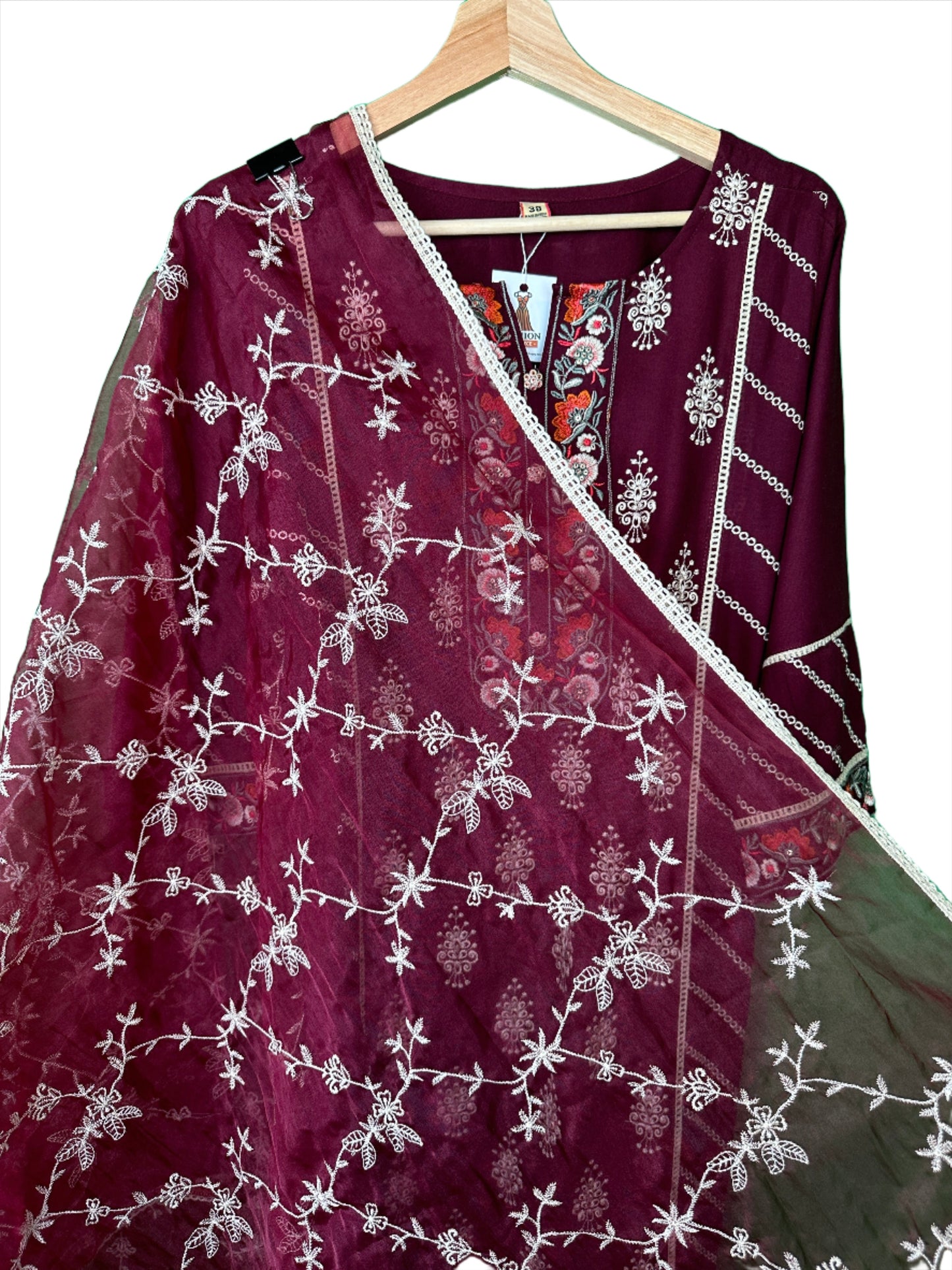 Embroidered Rayon Suit with Organza Dupatta