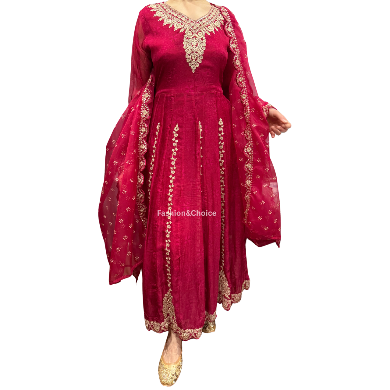 Timeless Elegance – Embroidered Anarkali Suit with Organza Dupatta
