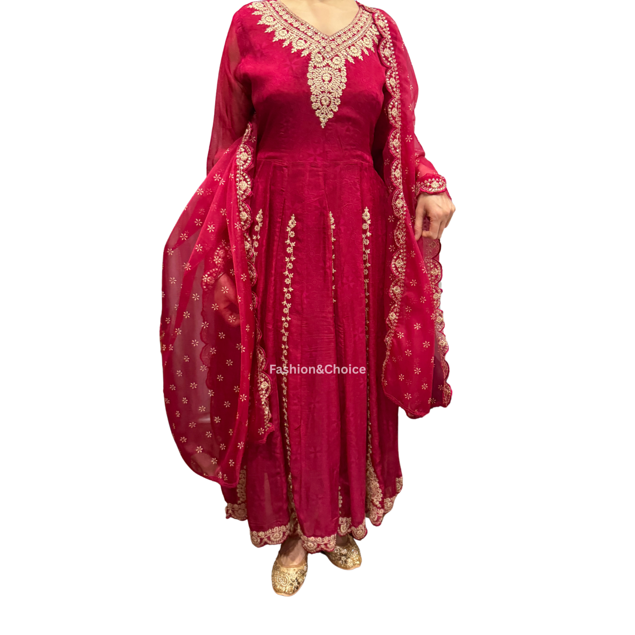 Timeless Elegance – Embroidered Anarkali Suit with Organza Dupatta