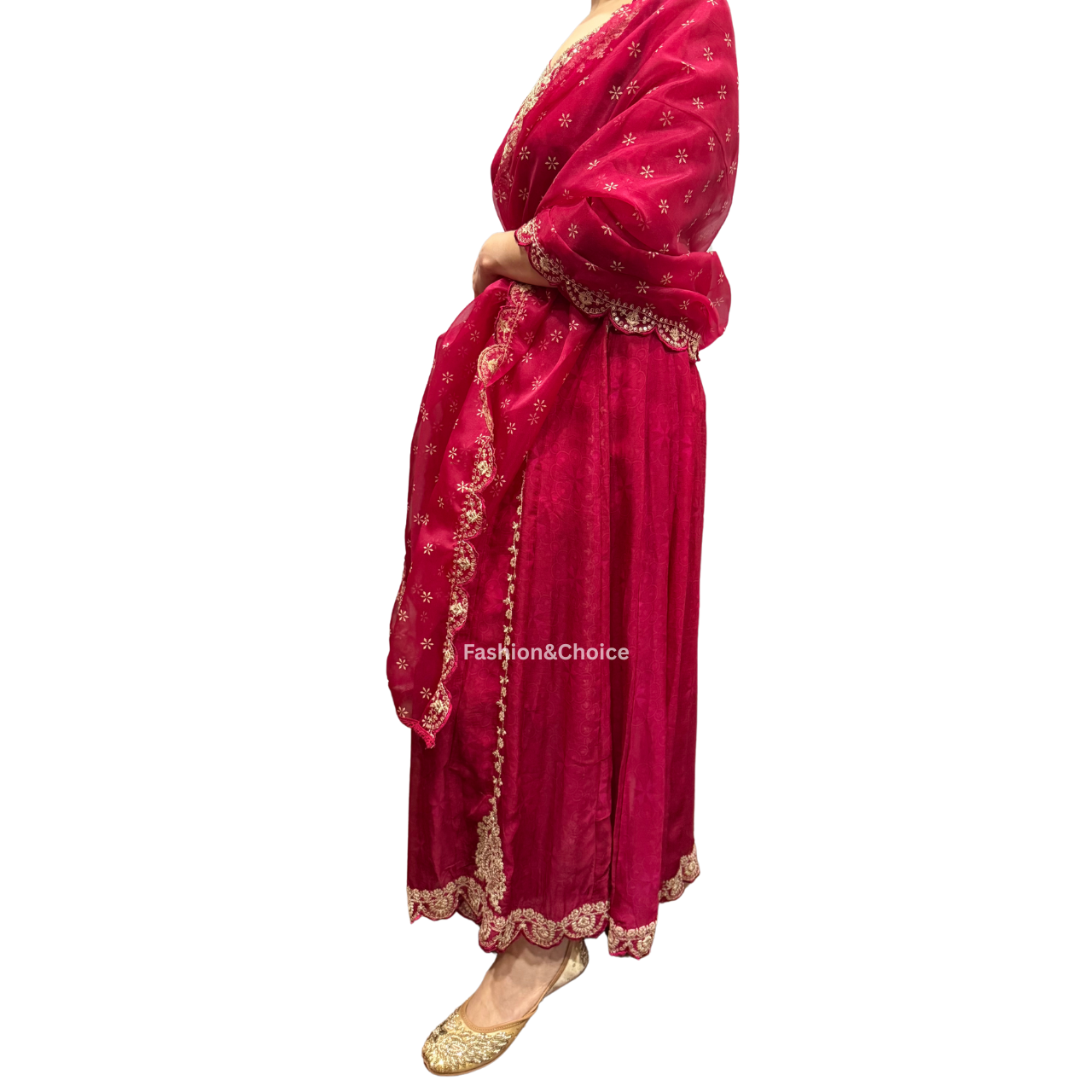 Timeless Elegance – Embroidered Anarkali Suit with Organza Dupatta