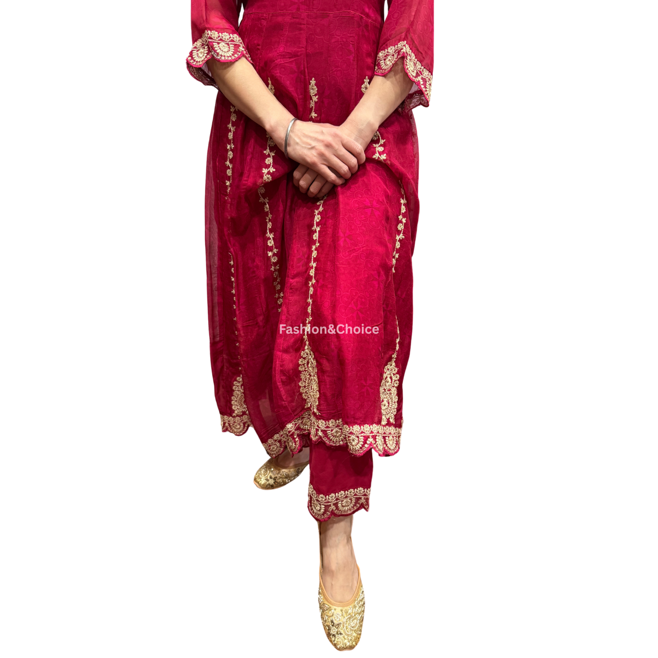 Timeless Elegance – Embroidered Anarkali Suit with Organza Dupatta