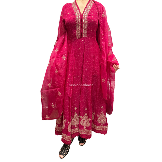 Ethereal Charm – Organza Anarkali Set with Jari Work and Embroidered Dupatta