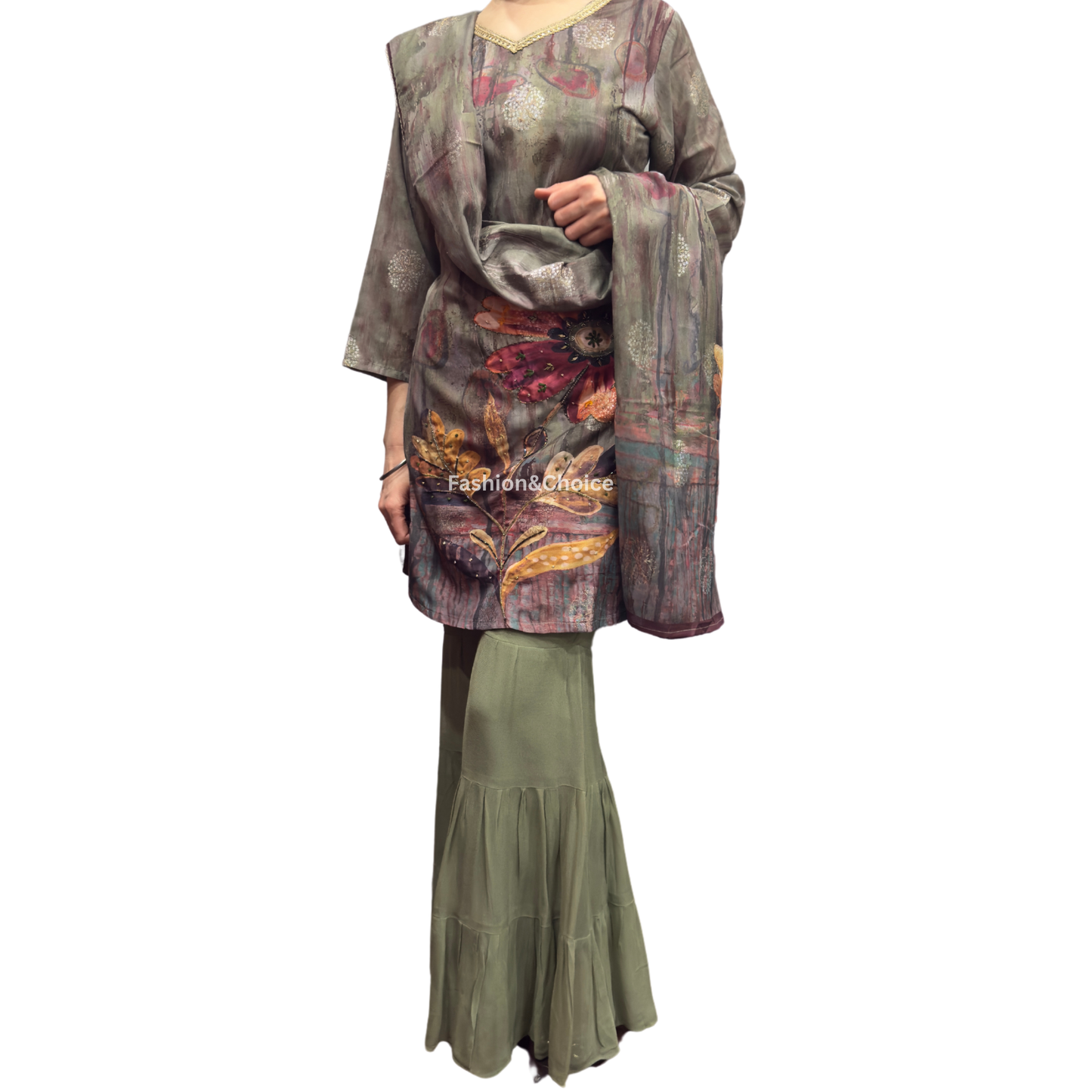 Regal Bloom – Designer Garara Suit with Digital Print Dupatta