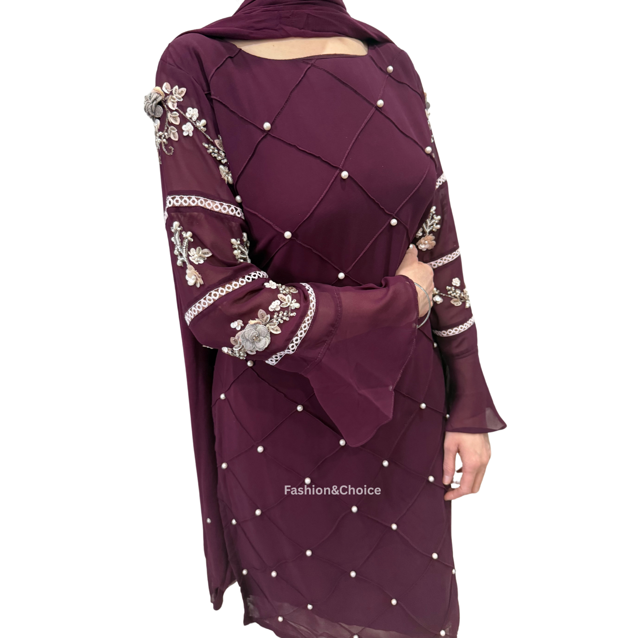 Wine Radiance – Georgette Suit with Hand Work and Designer Pants