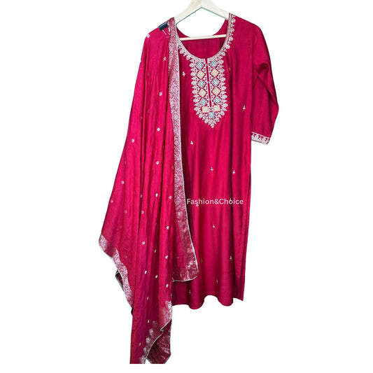 Dola Silk Suit with Banarasi Dupatta and Designer Pants
