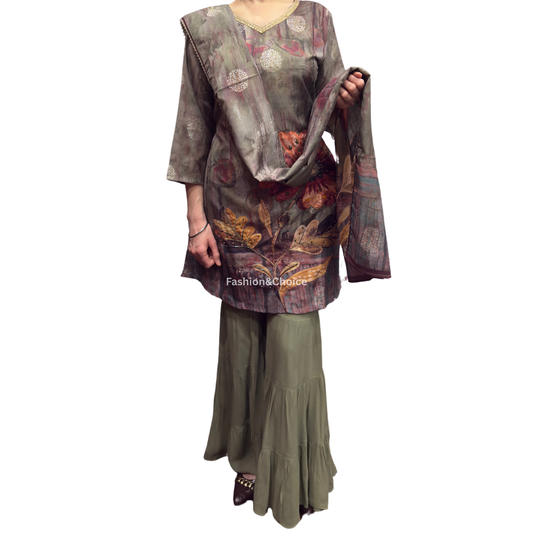 Regal Bloom – Designer Garara Suit with Digital Print Dupatta