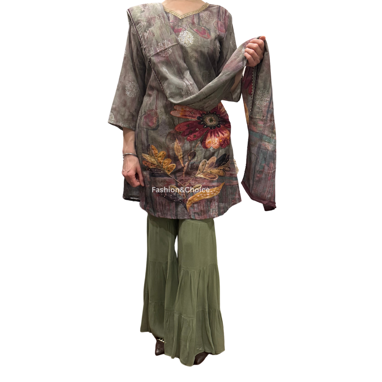 Regal Bloom – Designer Garara Suit with Digital Print Dupatta