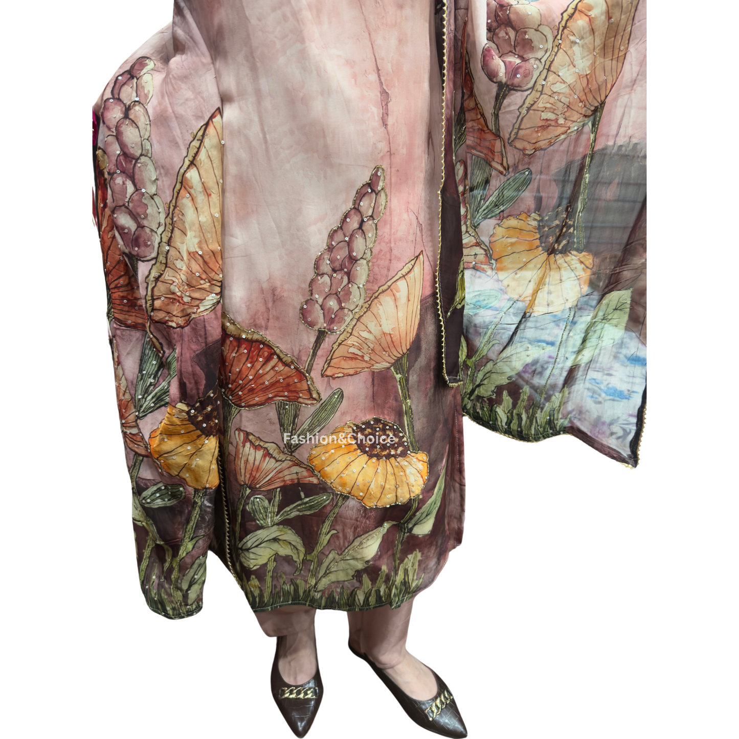 Designer Floral Organza Suit with Hand Embroidery