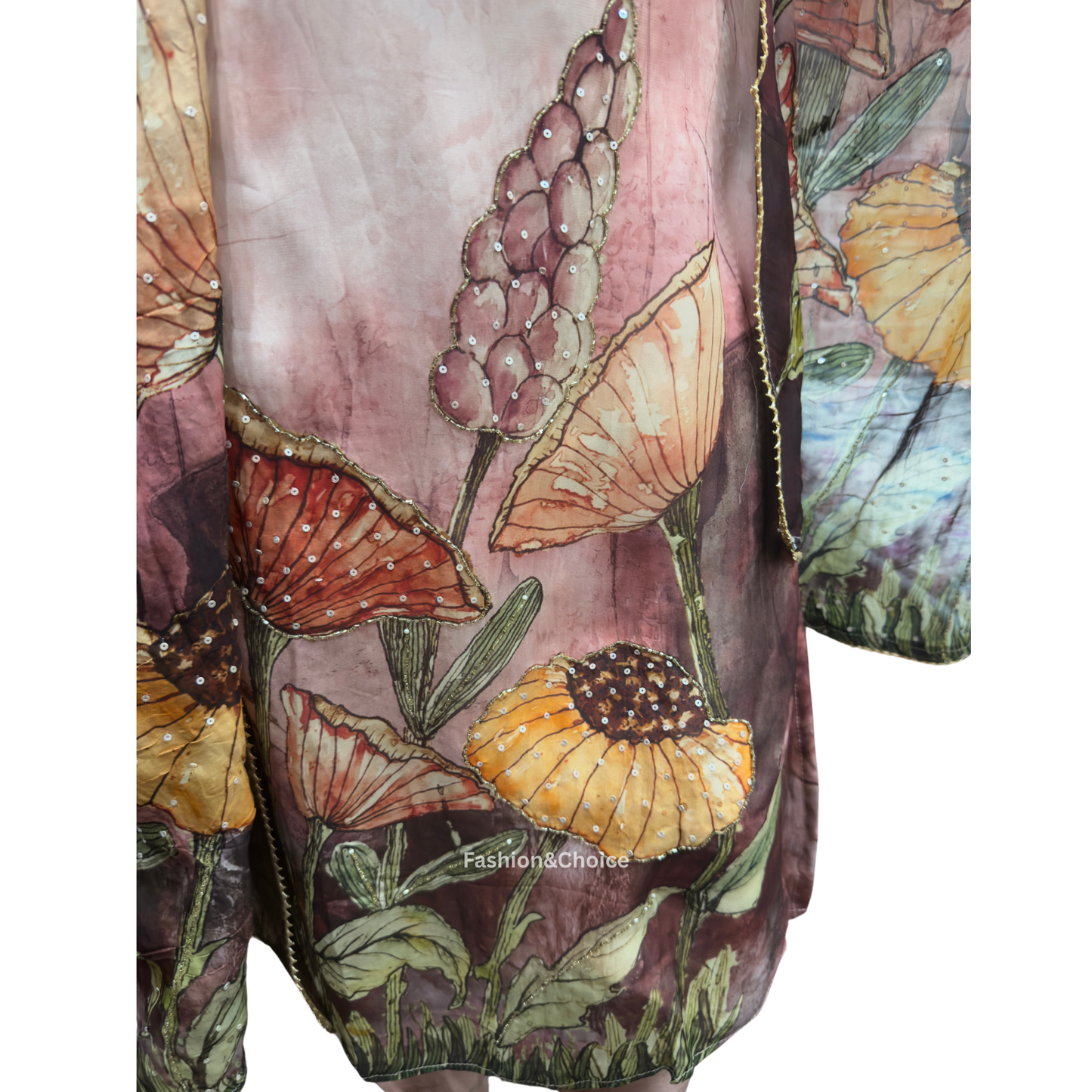 Designer Floral Organza Suit with Hand Embroidery