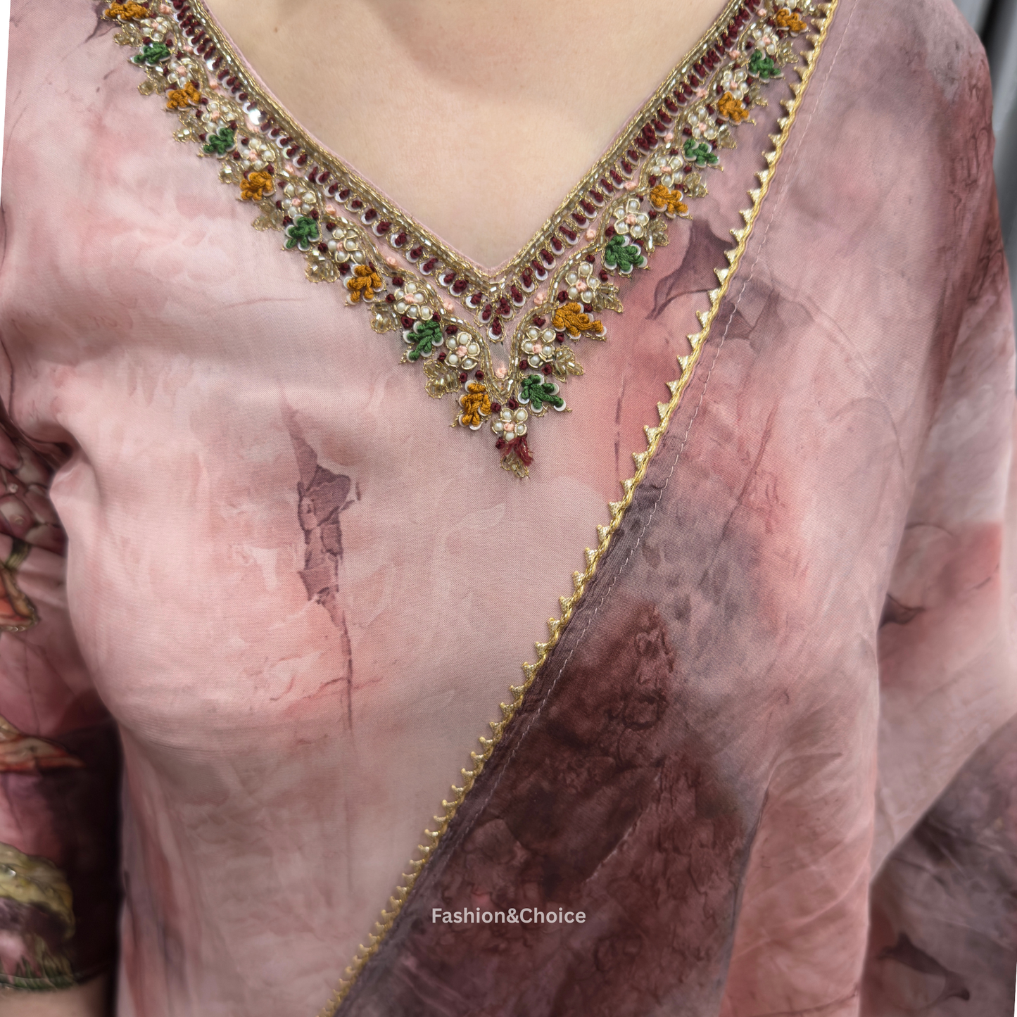 Designer Floral Organza Suit with Hand Embroidery