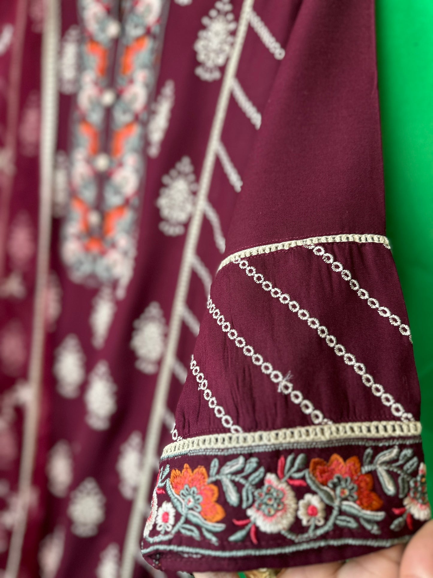 Embroidered Rayon Suit with Organza Dupatta