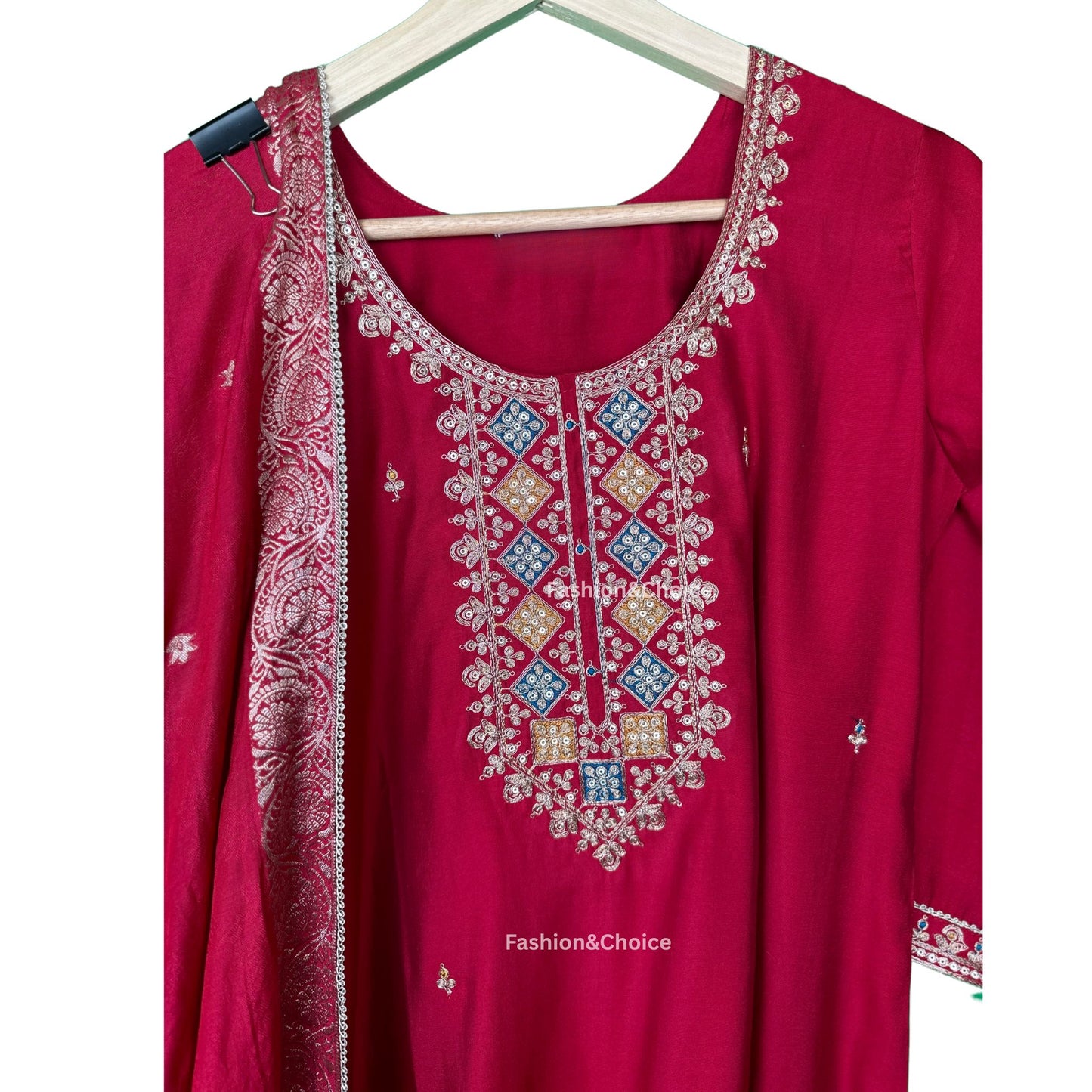 Dola Silk Suit with Banarasi Dupatta and Designer Pants