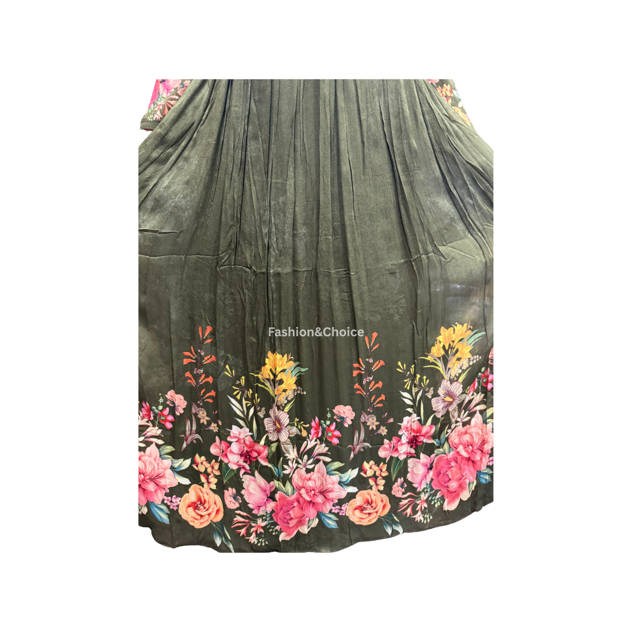 Floral Royale – Olive Chinon Gown with Hand Work and Dupatta