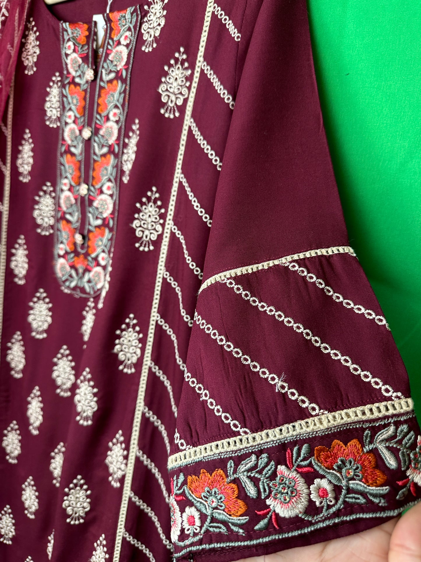 Embroidered Rayon Suit with Organza Dupatta