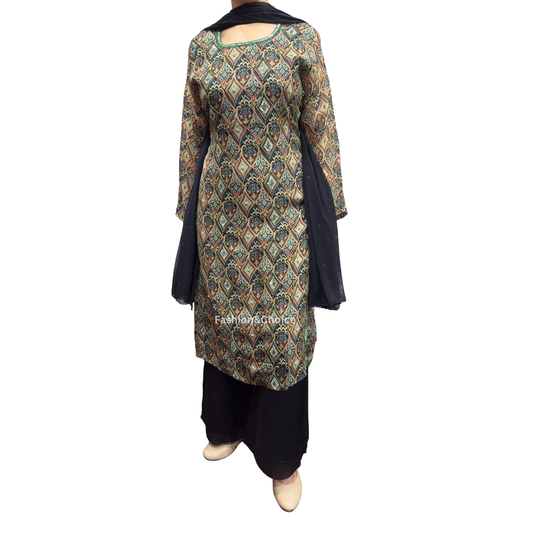 Midnight Sparkle – Black Suit with Sequins, Pearls & Mirror Work