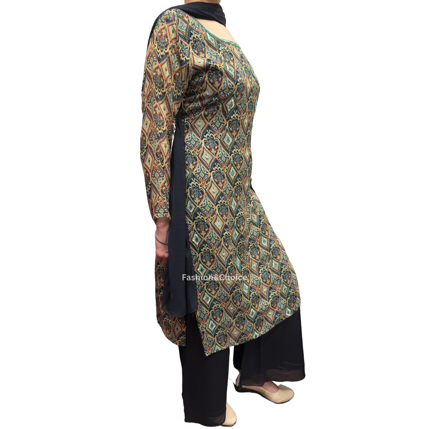 Midnight Sparkle – Black Suit with Sequins, Pearls & Mirror Work