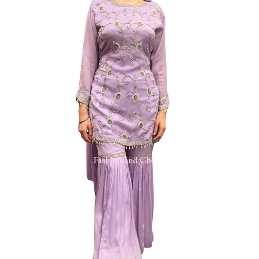 Lilac Luxe – Light Purple Garara Set with Pearl and Cut Dana Embroidery