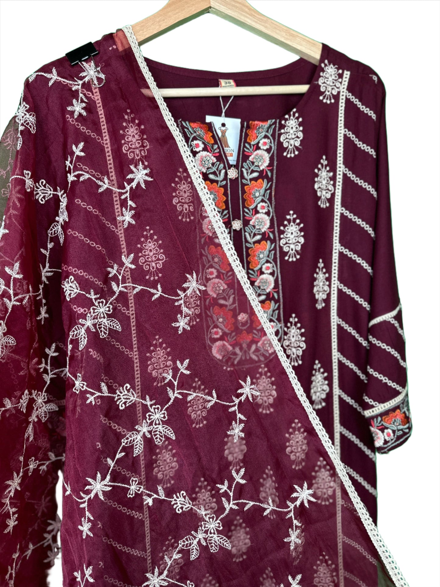Embroidered Rayon Suit with Organza Dupatta