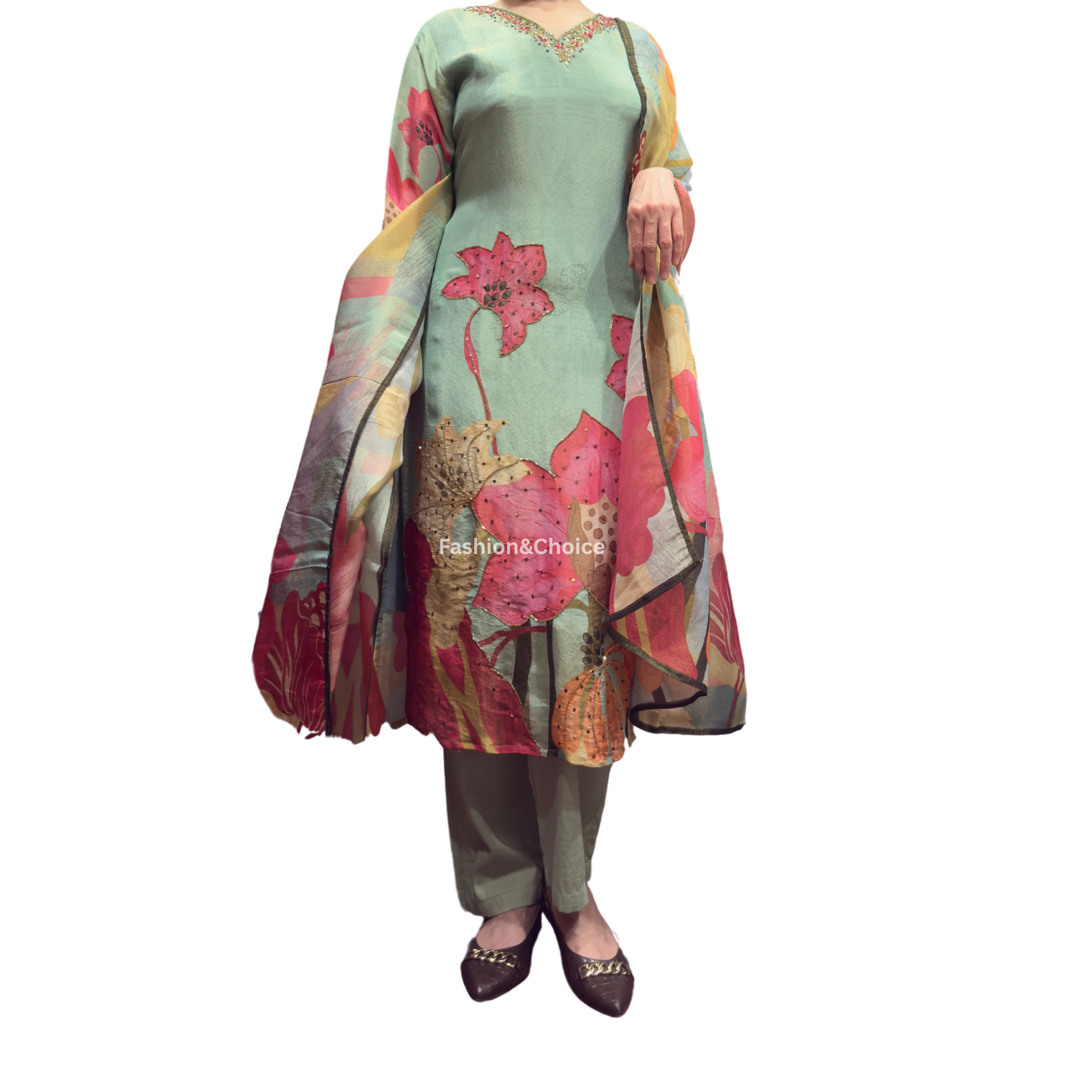 Floral Glow – Tissue Shimmer Suit with Digital Print Dupatta