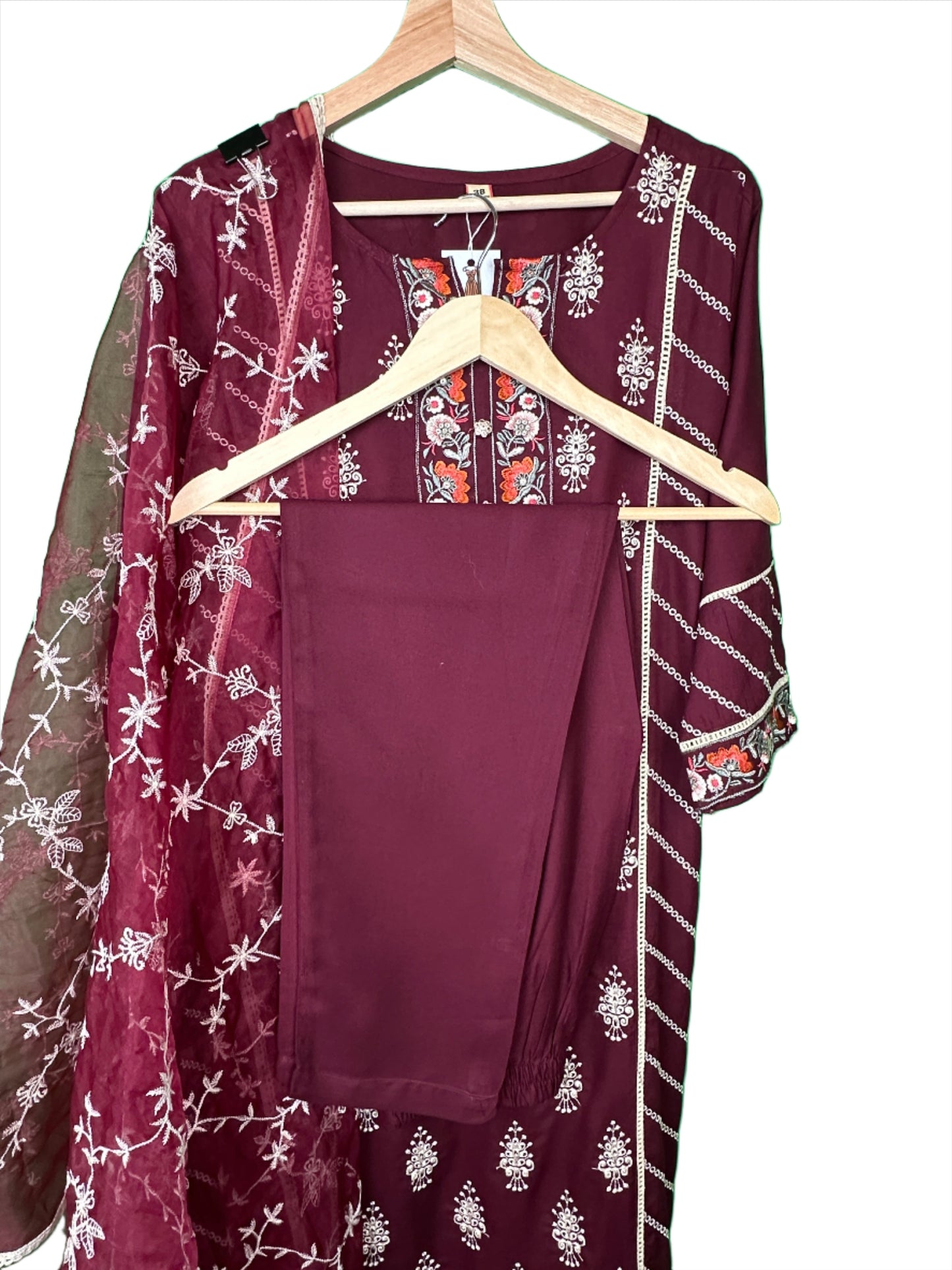 Embroidered Rayon Suit with Organza Dupatta