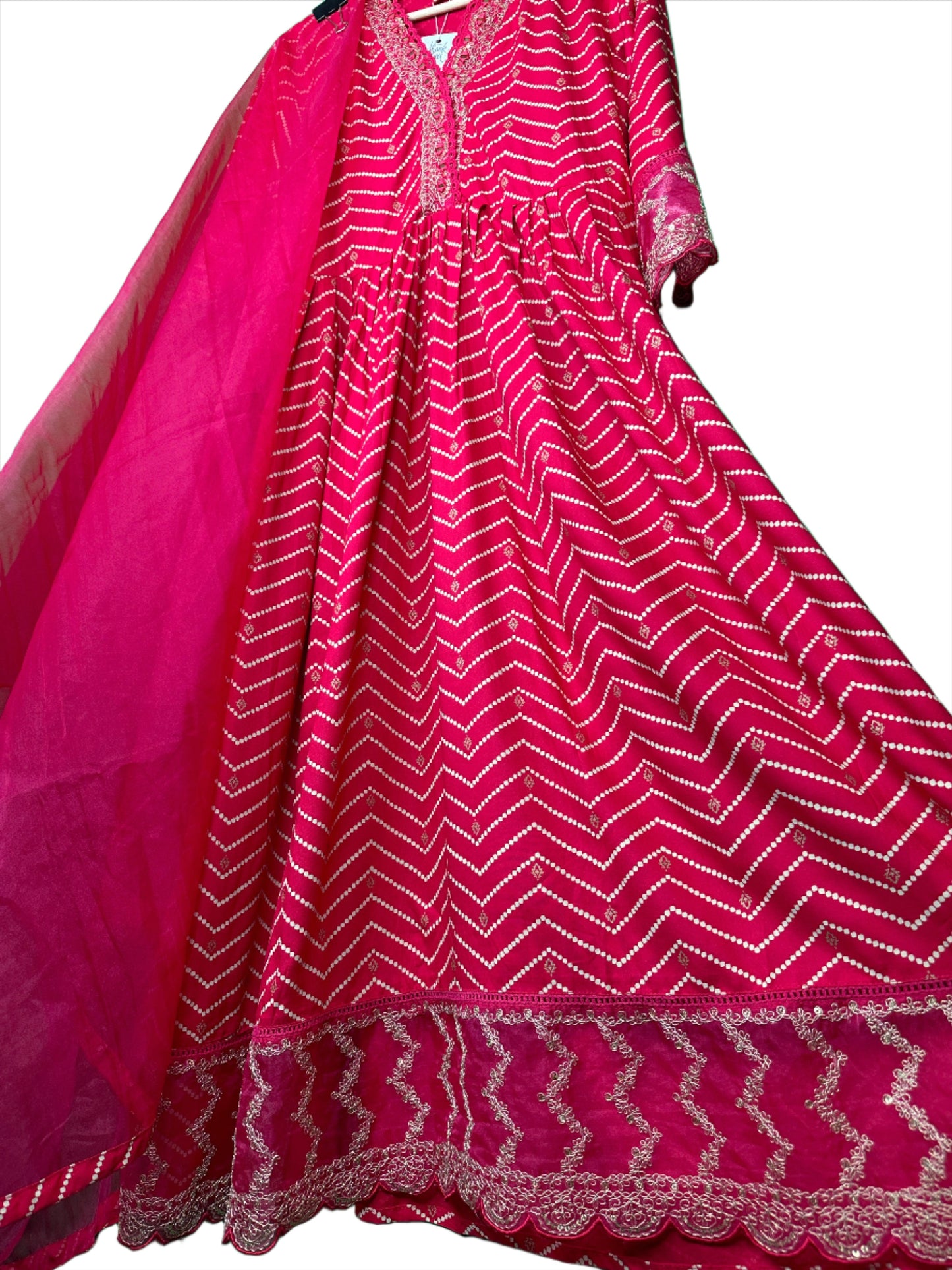 Beautiful Nayara Cut Hot Pink Suit with Organza Dupatta