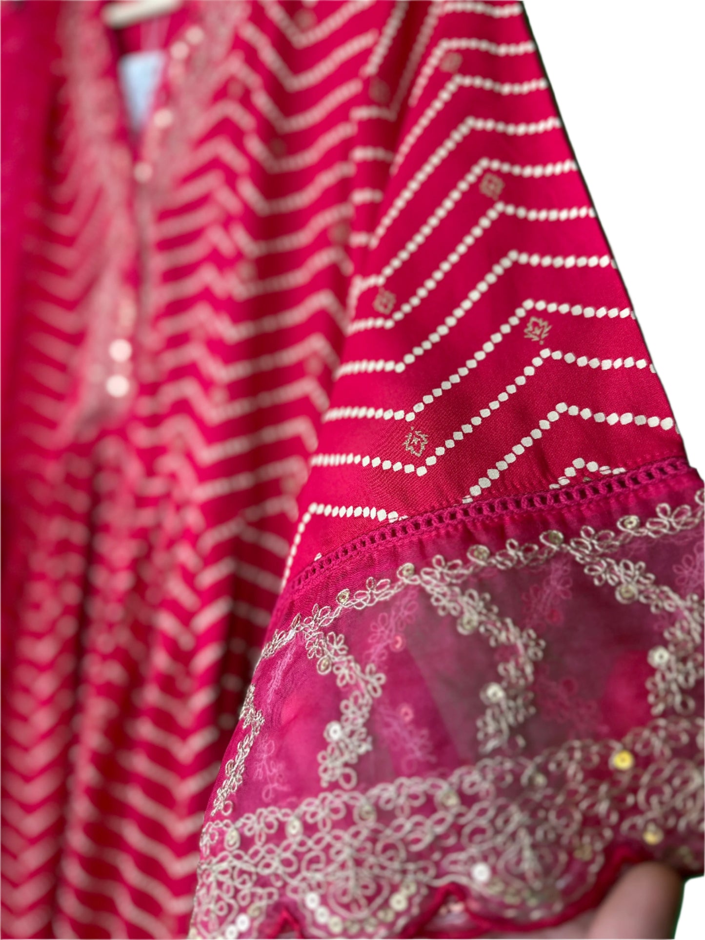 Beautiful Nayara Cut Hot Pink Suit with Organza Dupatta